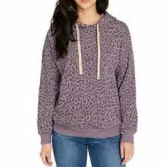 Women's Buffalo David Bitton Super Soft Purple Leopard Print Pullover Hoodie - Picture 1 of 5